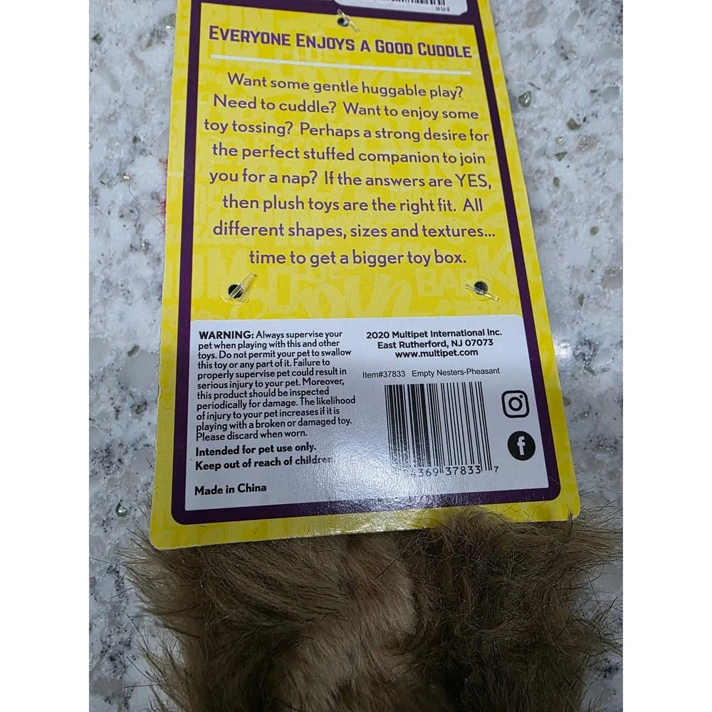 Multipet Cuddle Buddies Empty Nesters Pheasant Stuffing Free Dog Toy 37833 NEW